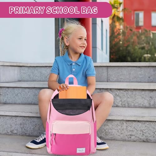 Chase Chic Kids Backpack for Boys - 17 inch School Backpacks for Toddler Girls Fits 6 to 12 Years Old - Lightweight Water Resistant Preschool Bookbag for Travel Daycare (Pink Rose Red) - color: Pink&rose Red