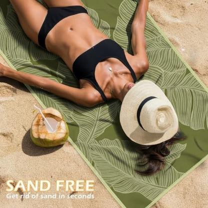Eunzel Microfiber Beach Towel, Quick Dry Travel Towel Large Sand Free Towel for Beach, Camping, Swim Pool, Gym, Sports& Yoga 71"x32", Palm Green - color: 1 Pack_palm Green