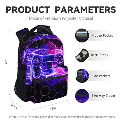 School Backpack for Kids - 17 Inch Gaming Backpacks for Boys with Adjustable Straps, Toddler Gamer Schoolbag for Kindergarten Elementary - color: Pink