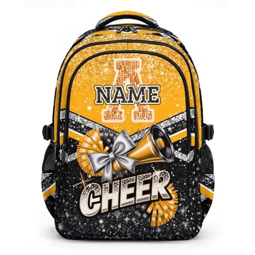 Girls Backpack Personalized Cheers Backpack for School, 17 Inch Kids Back to School Gift Glitter Initial Daypack for Team Camp Picnic Travel Gym - color: Orange