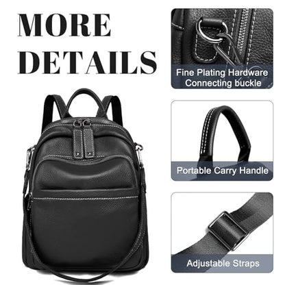 BOYATU Genuine Leather Backpack Purse for Women: Anti Theft Convertible Soft Backpacks - Elegant Womens Travel Backpack (02 Medium-Obsidian Black) - color: 02 Medium-obsidian Black
