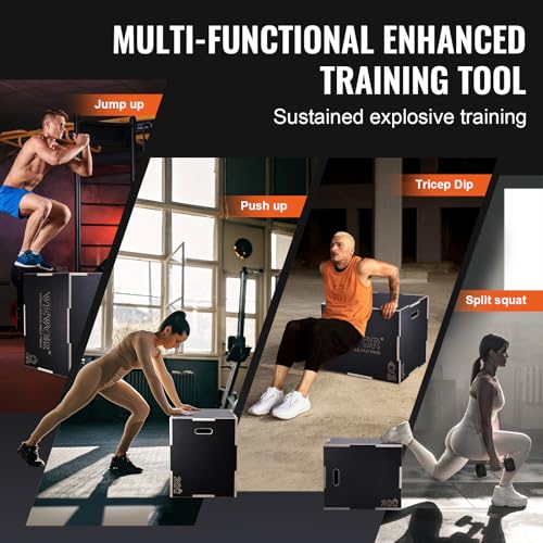 VEVOR 3 in 1 Plyometric Jump Box, Easy-to-Assemble Wood Plyo Box for Jumping Trainers, Home Gym Training and Conditioning - style: 30"x24"x20"