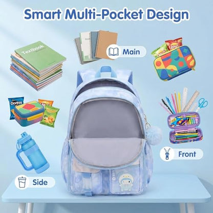 Lovely Kawaii Kids School Backpack For Girls – Splash-Proof Book Bag for Kids & Students, Multi-Pocket Children's School Bag, 17 Inch Blue Backpack - color: Blue