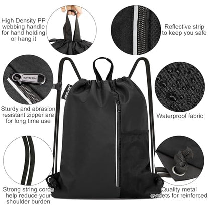 HOLYLUCK Drawstring Backpack Gym Bag For Men Women, String Beach Swim Sports Backpack - color: Black-1, style: Standard Drawstring