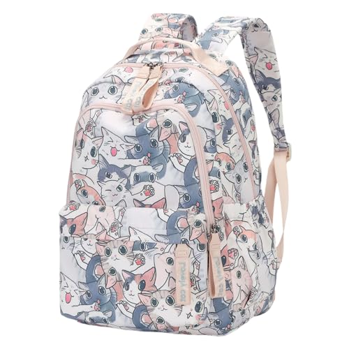 Mfikaryi Backpacks for Girls Cute Cat Backpack for School Middle School Girls Bookbag - color: Grey, size: X-Large