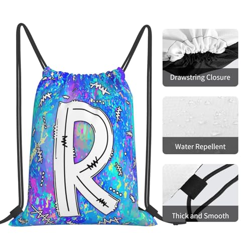 Drawstring Backpack Bag Sport Gym Sackpack Initial Blue Draw String Cinch Bags Bulk String Backpack Storage Bag for Women Men Letters R - color: Letters R