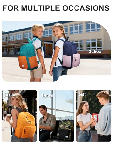 VASCHY Lightweight Backpack for School, Classic Basic Water Resistant Casual Day-pack for Travel with Bottle Side Pockets (Gold) - color: Gold