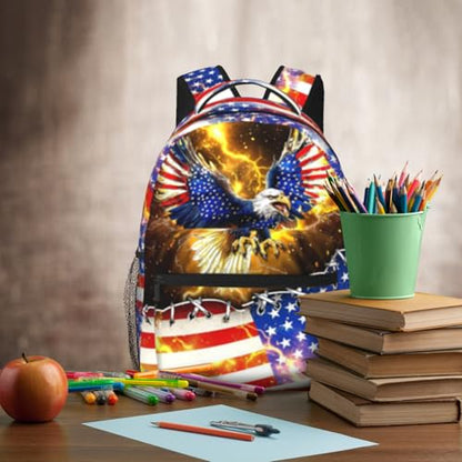 American Flag Eagle Backpack For Kids School Backpack For Boys Bookbag For Kids Children Teens Elementary Middle School Ages 6-18 Back Pack - color: American Flag Eagle