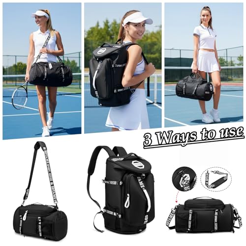 Gym Duffle Bag Backpack with Shoe Compartment,4 ways Travel Backpack for Women and Men,Multi-Functional Weekender bag with Waterproof Layer&Laptop Compartment for Fitness, Travel,Camping - color: Black