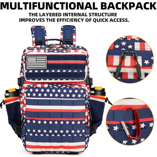 Lovelinks21 45L Tactical Assault Backpack 3 day assault pack with Molle Waterproof backpack Rucksack for Tactical Backpacks (Striped Flag) - color: Striped Flag