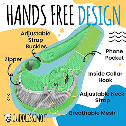 Cuddlissimo! Pet Sling Carrier - Small Dog Puppy Cat Carrying Bag Purse Pouch - for Pooch Doggy Doggie Yorkie Chihuahua Baby Papoose Bjorn - Hiking Travel Front Chest Body Holder Pack to Wear (Green) - color: Lime Green