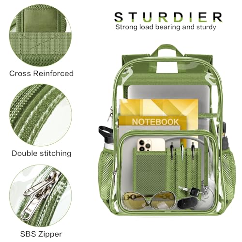 Clear Backpack Heavy Duty Large Transparent Backpack with Reinforced Bottom Multi-pockets for College, Travel, Workplace Security - Green - color: Green