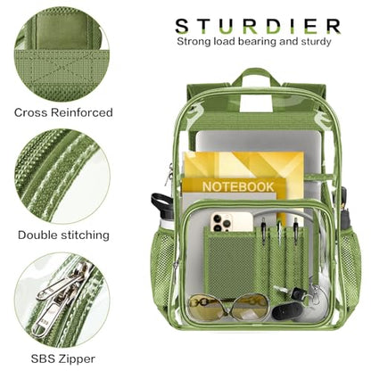 Clear Backpack Heavy Duty Large Transparent Backpack with Reinforced Bottom Multi-pockets for College, Travel, Workplace Security - Green - color: Green