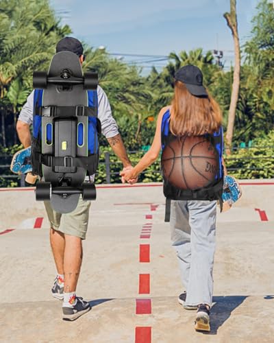 WOLT Skateboard Backpack, 15.6 Inch Laptop Backpack for Men Women, Sports Backpack with Ball Holder - color: Blue