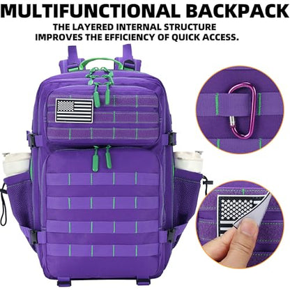 Lovelinks21 45L Tactical Assault Backpack 3 day assault pack with Molle Waterproof backpack Rucksack for Tactical Backpacks (Purple Green) - color: Purple Green
