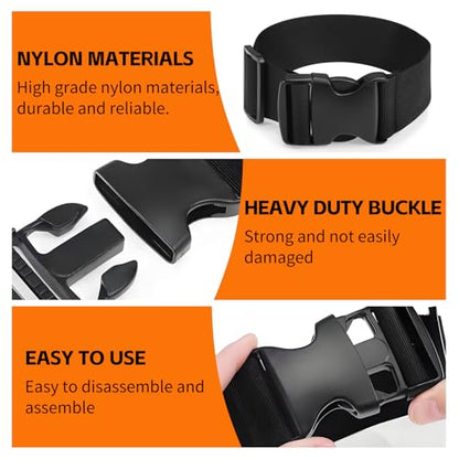 Luggage Straps for Suitcases TSA Approved, Straps with Buckles, Adjustable Luggage Connector Straps for Suitcases - Connect 3 Luggages, Fanny Pack Extender Strap (2pcs Black)