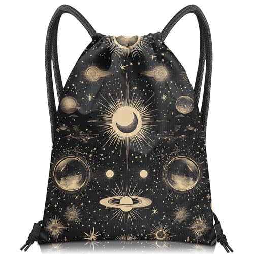 Drawstring Backpack Draw String Bag Sports Gym Bags Waterproof Cute Aesthetic Sackpack for Women(13"×17")-New Moon - color: Z48-new Moon