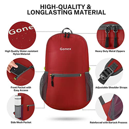 Gonex Ultra Lightweight Packable Backpack Daypack Handy Foldable Camping Outdoor Travel Cycling Backpacking - color: Red