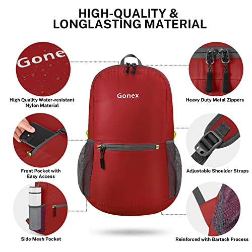 Gonex Ultra Lightweight Packable Backpack Daypack Handy Foldable Camping Outdoor Travel Cycling Backpacking - color: Red