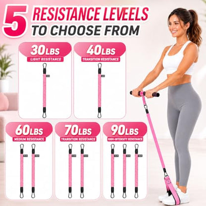Multifunction Pedal Resistance Band with Handles, 4 Bands Set (30/30/30/40LB) Adjustable Full Body Workout Equipment for Home Gym, Upgraded Steel Handle & Gift Box for Women Men
