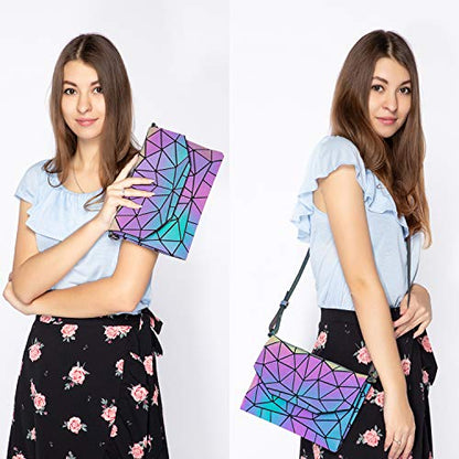 LOVEVOOK Geometric Luminous Purses and Handbags for Women Holographic Reflective Crossbody Bag Wallet - color: Crossbody Bags