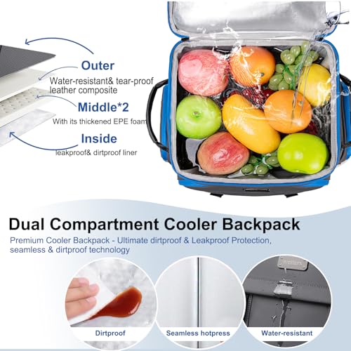Weitars Insulated Cooler Backpack,Double Deck Waterproof Soft Cooler Bag,Backpack Coolers Leak Proof Lunch Backpack for Men Women for Travel,Camping,Picnic,Beach,Picnic,Outdoor 31L/52 Can - color: DarkGray