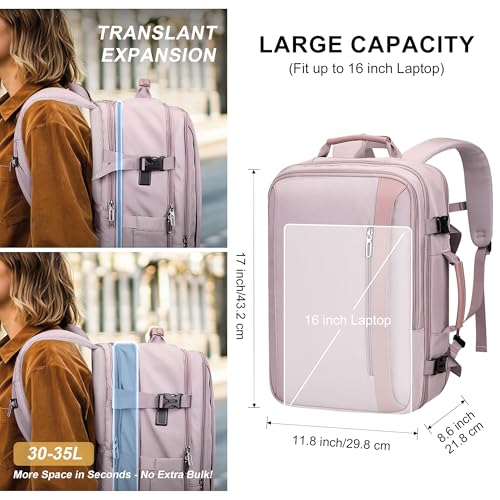 PIJUSHI Travel Backpack for Women Expandable Carry on Luggage Backpack Airline Approved TSA 16" Laptop Bag Business with USB Port(PE034 Light Purple) - color: Light Purple