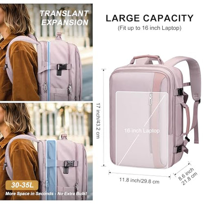 PIJUSHI Travel Backpack for Women Expandable Carry on Luggage Backpack Airline Approved TSA 16" Laptop Bag Business with USB Port(PE034 Light Purple) - color: Light Purple