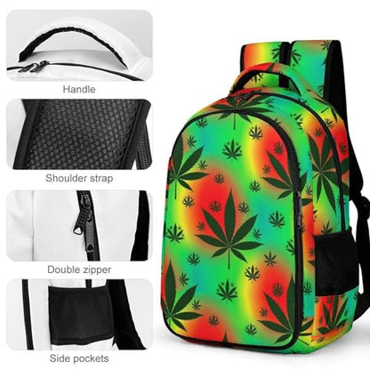 Water Resistant Travel Daypack Rasta Leaf Weedleaf, Lightweight Laptop Backpack with Water Bottle Pockets for Men Women College Work - color: Pattern (320)