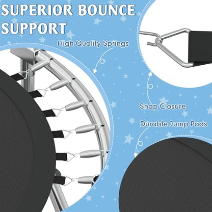 Trampoline for Kids, 55" Indoor & Outdoor Toddler Trampoline, Anti-Rollover Bottom Kids Toys with Adjustable Gymnastics Bars, Toddler Swing, Basketball Hoop - color: Blue
