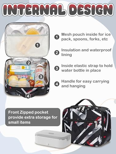 BLUEFAIRY Kids Backpack with Lunch Box for Girls Boys Elementary Primary Middle School Bag with Lunch Bag Set 17 Inch Bookbag Mochilas Escolares para Niñas Niños (Geometric, Black) - color: Black