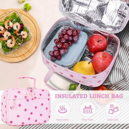 DIGOBAY 3PCS Girls Backpack for School, Kids Backpack for Girls with Lunch Bag Pencil Case, Kids Bookbag Teen Girl Backpacks for Elementary Middle High College School (Pink Strawberry) - color: Pink Strawberry