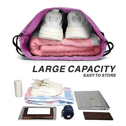Drawstring Backpack Sports Water Resistant String Bag Sport Gym Sackpack for Women Men Large with Zipper, Pink - color: Pink