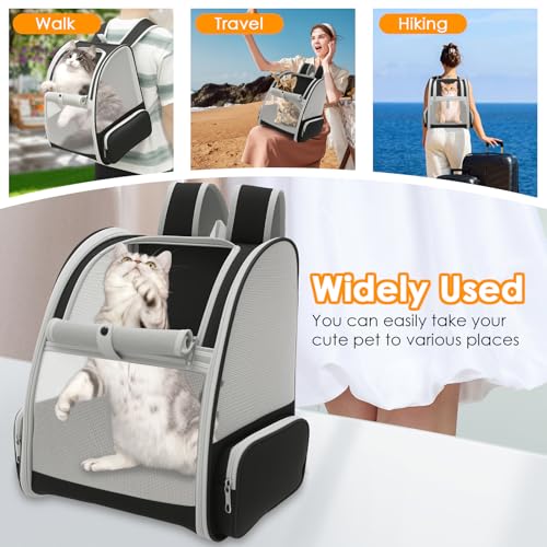 Cat Backpack Carrier, Pet Carrier for Small Dog Cat Puppy Kitten Bunny,Ventilated Mesh Design up to 15lbs, Foldable Animal Backpack Bag for Hiking Camping Travel (Grey) - color: Grey