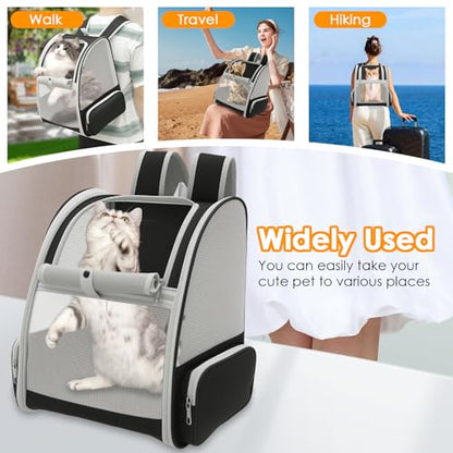 Cat Backpack Carrier, Pet Carrier for Small Dog Cat Puppy Kitten Bunny,Ventilated Mesh Design up to 15lbs, Foldable Animal Backpack Bag for Hiking Camping Travel (Grey) - color: Grey