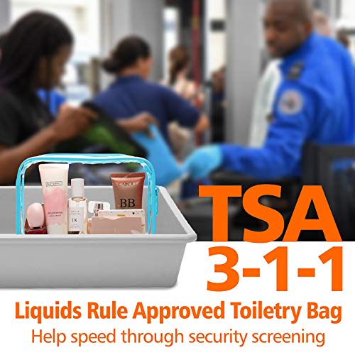 PACKISM Clear Makeup Bag - Waterproof TSA Approved Toiletry Bag Quart Size Bag, Clear Makeup Bags with Zipper, Carry on Airport Airline Compliant Pouch, 3 Pack, Blue - color: New Blue, size: Medium Set (Standard)