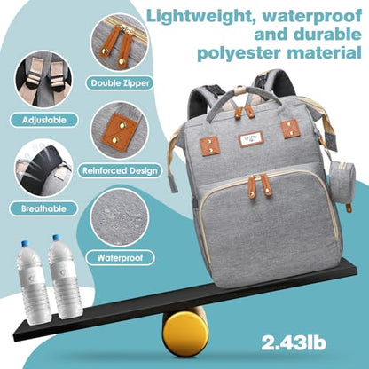 JSTPRO Diaper Bag Backpack, Large Waterproof Lightweight Diaper Bag with Changing Station, Insulated Pockets, USB Port & Stroller Straps, Travel Baby Bag for Mom and Dad, Baby Shower Gifts (Grey) - color: Grey