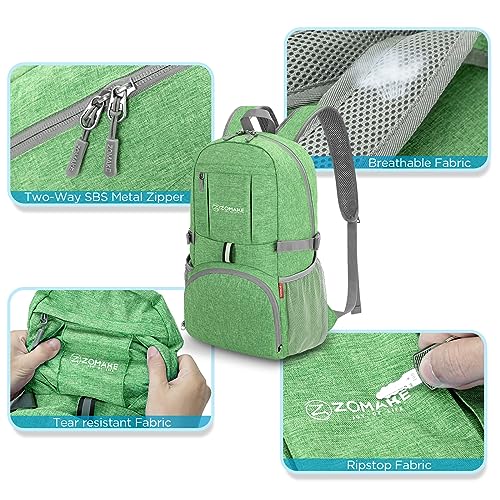 ZOMAKE Ultra Lightweight Packable Backpack 25L,Small Foldable Backpacks Hiking Water Resistant Collapsible Daypack for Women Men(Dark Green-C1) - color: Dark Green-c1, size: 25L