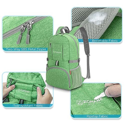 ZOMAKE Ultra Lightweight Packable Backpack 25L,Small Foldable Backpacks Hiking Water Resistant Collapsible Daypack for Women Men(Dark Green-C1) - color: Dark Green-c1, size: 25L