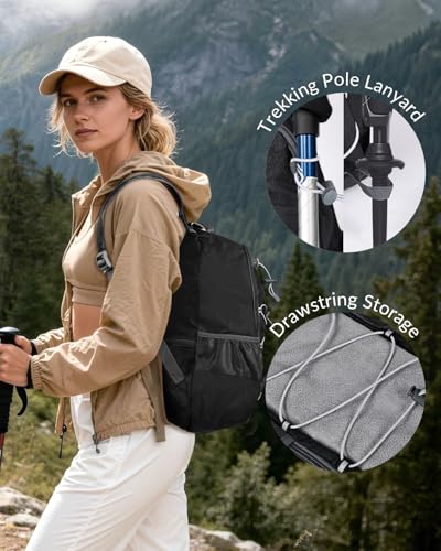 Small Foldable Hiking Backpack for Men Women, 20L Lightweight Waterproof Collapsible Daypack with Hanging System for Traveling Camping Outdoor, Black - color: Black