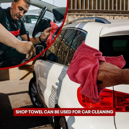 Cotton Shop Towels Cleaning Rags 108 Pack, 12x14 Inch 100% Cotton Bulk - Dye-Free Lint-Free Shop Rags Cleaning Cloths for Bar, Car, Garage, Automotive and Kitchen - Red - color: Red - 108 Pack