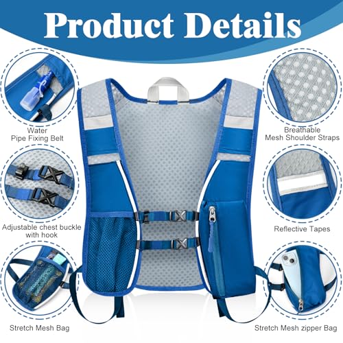 Hydration Backpack with 2L Water Bladder Bag, Lightweight and Breathable Running Vest for Men, Adjustable Chest Straps Water Pack for Cycling Hiking Climbing Outdoor - color: Blue