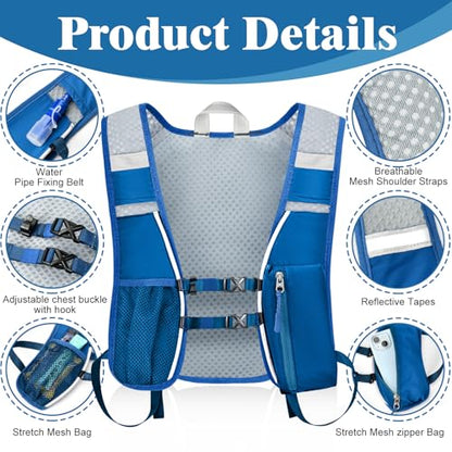 Hydration Backpack with 2L Water Bladder Bag, Lightweight and Breathable Running Vest for Men, Adjustable Chest Straps Water Pack for Cycling Hiking Climbing Outdoor - color: Blue