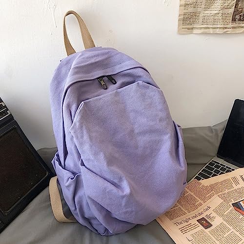 Women's canvas bag, men's and women's large capacity leisure backpack, men's and women's travel backpack (Purple,One Size) - color: Purple