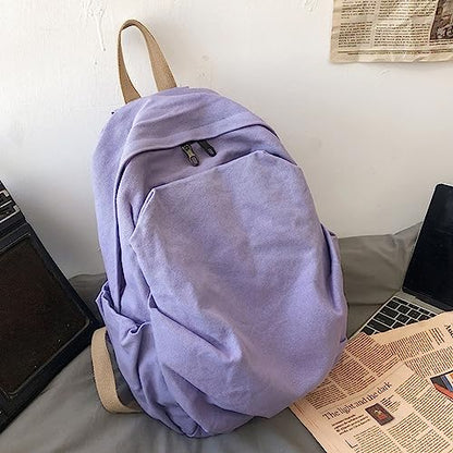 Women's canvas bag, men's and women's large capacity leisure backpack, men's and women's travel backpack (Purple,One Size) - color: Purple