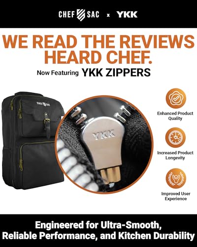 Chef Knife Backpack TRAVELLER - Patented Knife Retention Panels with Hook-and-Loop, Water Resistant 900D Polyester Canvas, YKK Zippers, Work Bag for Chefs & Culinary Students (Black)