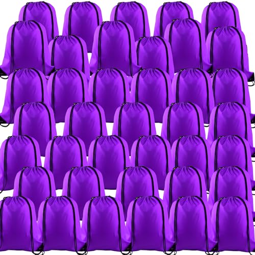 KUUQA 40Pcs Purple Drawstring Backpack Bag Bulk Sack Drawstring Bags Bulk String Bags Storage Bags for Sport Gym Traveling - color: Purple