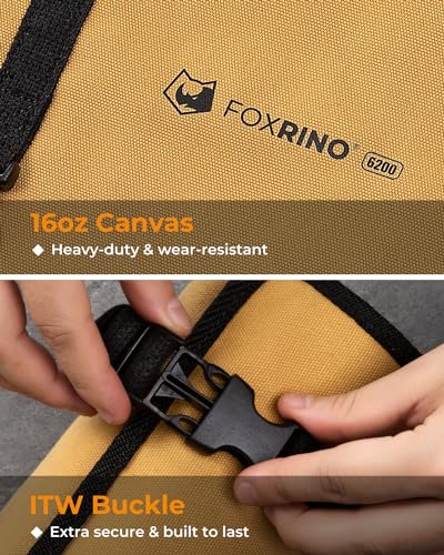 Foxrino Tool Roll, Heavy Duty Tool Roll Bag Organizer, Roll Up Tool Pouch with 20 + 1 Pocket, Gifts for Men Father Dad Mechanic, Brown - color: Brown