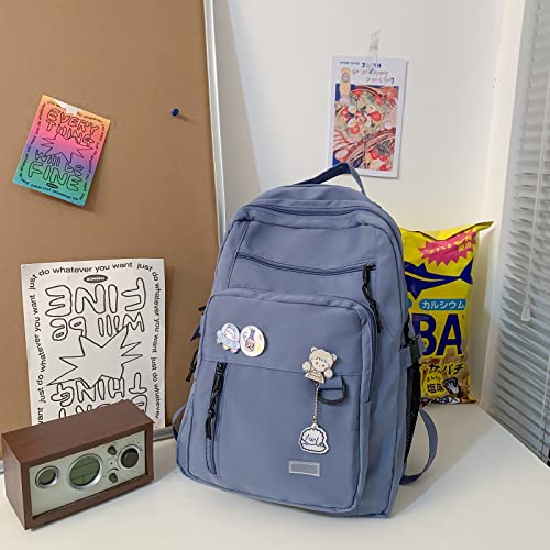 GAXOS Cute Aesthetic Backpack for School Girls Middle Student Bookbag - color: Blue