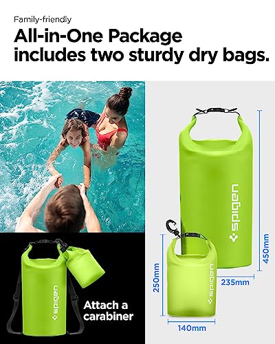 Spigen for Waterproof Backpack IPX6, 35L Roll Top Travel Rucksack Fits up to 16 Inch Laptop, Multi-Compartment Bag Ventilated Back, Chest Strap Hiking, Camping, Swimming, Canoeing, Fishing - color: Cactus Green, Clear